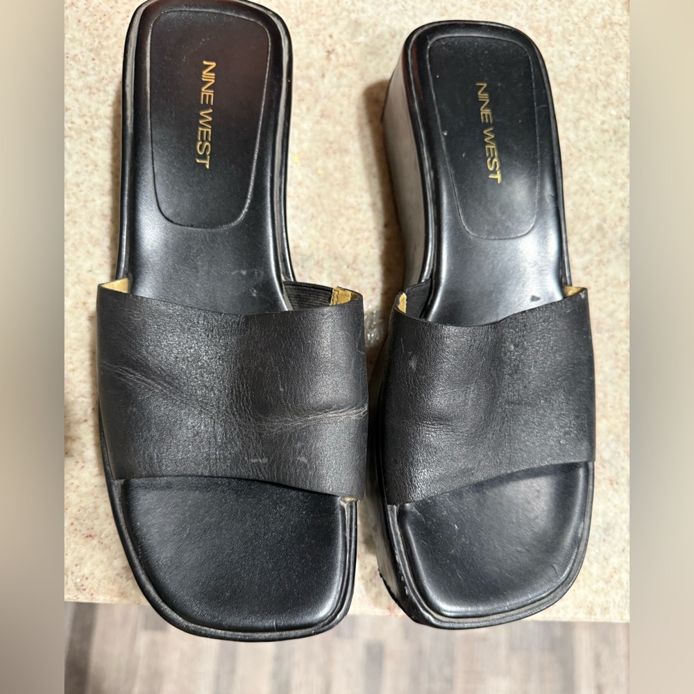Nine West Black Slide Sandals